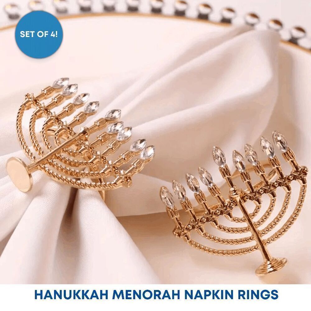 Brand New Set of 4 Menorah Hanukkah Napkin Rings, Hanukkah Hostess Gift, Festiva